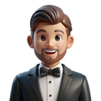 serene rustic Groom in tuxedo with bow tie, high quality png