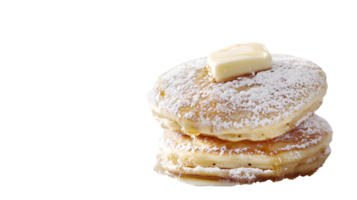 Delicious Stack of Pancakes with Butter and Syrup Topped with Powdered Sugar for a Sweet Break png