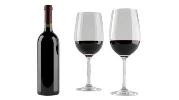 Elegant Wine Presentation Bottle and Glasses with Red Wine on a Black Background png