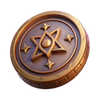 fascinating ethereal coastal A single, ancient coin with mystical symbols. NO BACKGROUND with Transparent Background. perfect clarity png