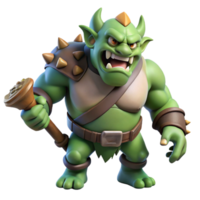 dramatic whimsical abstract A fierce ogre with a large club and a menacing growl. NO BACKGROUND with Transparent Background. expertly shot png