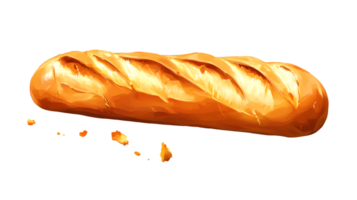 Freshly Baked Golden Baguette with Crumb Trail Ideal for Culinary and Bakery Themes png