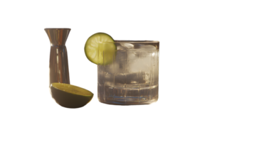 Refreshing Beverage with Ice and Citrus Garnish in a Glassware Set png