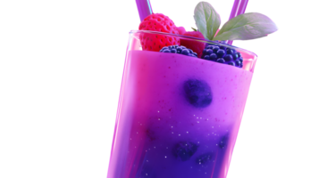 Refreshing Berry Smoothie with Fresh Fruits and Mint Garnish in a Glass with Straws png