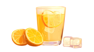 Refreshing Citrus Beverage with Ice Cubes and Lemon Slices in a Glass Ideal for Summer Drinks png