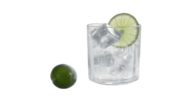 Refreshing Glass of Ice Water with Lime Slices and a Whole Lime on a Black Background png