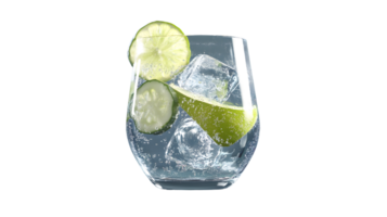 Refreshing Glass with Ice Cucumber and Lime Slices in Sparkling Water png