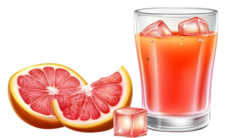 Refreshing Grapefruit Juice with Ice Cubes and Sliced Fruit Ideal for Summer Drinks and Health png