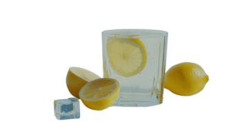 Refreshing Lemon Water with Ice Cubes and Slices Ideal for Health and Beverage Themes png