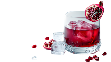 Refreshing Red Beverage with Ice and Fruit Garnish in a Glass png