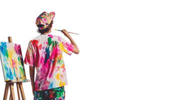 Painter in Action Vibrant Artwork Creation with Easel and Canvas png