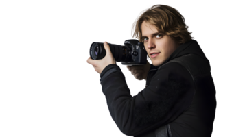 Photographer Capturing Moments with a Professional Camera in a Dark Setting png