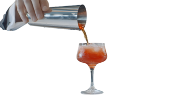 Pouring a Refreshing Cocktail into a Glass with Ice Cubes png
