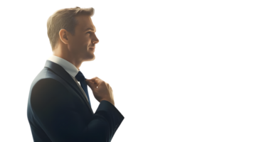 Professional Man Adjusting His Tie in a Business Suit Side Profile View for Corporate and Form png