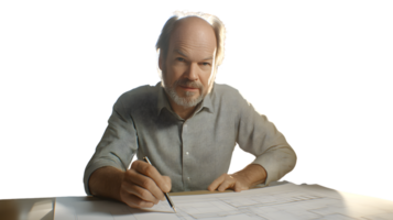 Professional Architect Working on Blueprints with Precision and Focus png