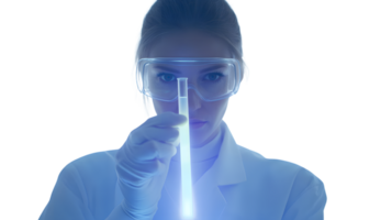 Scientist Examining a Test Tube with Blue Liquid in a Laboratory Setting png