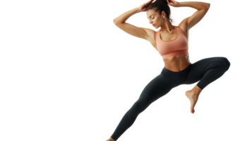 Yoga Pose with Grace and Strength A Woman in Athletic Wear Balancing on One Leg Perfect for F png