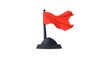 A bold red flag waving in the wind mounted on a sleek black stand ideal for sports events a png