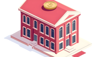 A digital illustration of a structure with a golden coin on top ideal for finance and cryptocu png
