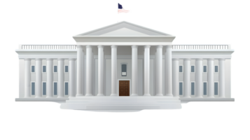 A grand neoclassical structure with columns and a flag ideal for government history and arch png