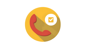 A red telephone receiver and checkmark icon on a yellow circle ideal for communication confir png