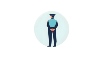 A uniformed officer standing at attention viewed from behind within a circular frame png