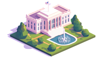 A grand neoclassical structure with a fountain and lush greenery ideal for government or insti png