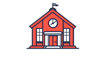 A vibrant educational structure with a clock and symmetrical windows ideal for learning enviro png
