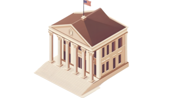 A stately structure with classical columns and a flag ideal for institutional or governmental png