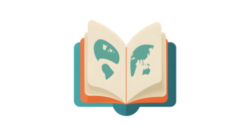 An open book with a question mark and world map symbolizing knowledge and exploration png