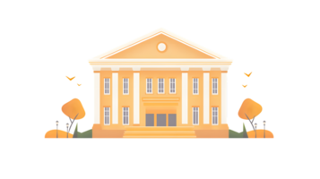 Classical Architecture with Autumn Trees and Birds A Illustration for Design Projects png