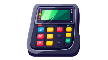 Electronic Payment Terminal with Colorful Buttons and Display Screen for Modern Transactions png