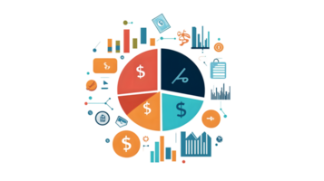 Financial Analysis and Data Visualization with Pie Chart and Icons png