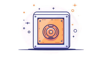 Futuristic Device with Concentric Circles Displayed on a Screen Surrounded by Sparkling Effect png