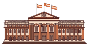 Grand Architectural Illustration with Flags and Columns for Historical or Governmental Themes png