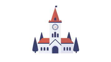 Illustration of a building with a clock tower and trees png