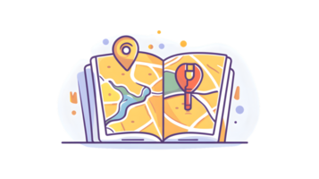 Illustrative Map with Location Pin and Plug Icon Ideal for Navigation Technology and Travel png
