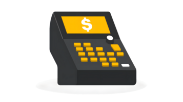 Payment Terminal with Dollar Sign Display and Keypad for Financial Transactions png