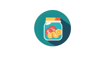 Saving Money Coins in a Jar for Financial Goals and Budgeting png