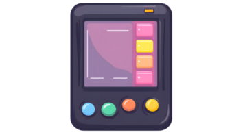 Retro Handheld Gaming Device with Colorful Buttons and Screen Display png