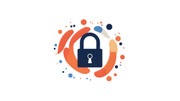 Secure Lock Icon with Vibrant Abstract Elements for Technology and Security Concepts png
