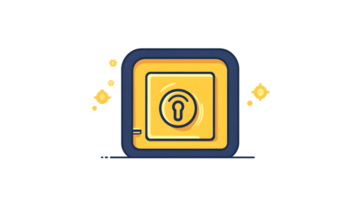 Secure Vault with Lock and Floating Coins Illustration for Finance Security and Savings Conc png