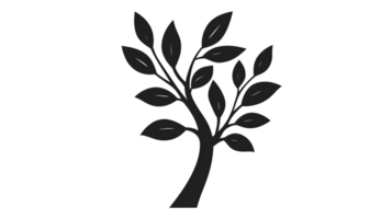Silhouette of a Tree with Leaves on a Black Background Minimalist Design for Nature and Botani png