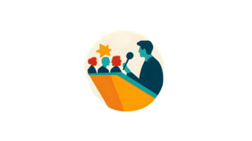 Speaker Addressing an Audience with Microphone and Star Icon png