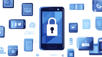 Secure Mobile Technology with Various App Icons and Lock Symbol png