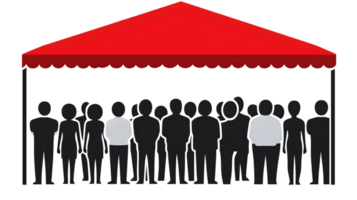 Silhouetted Figures Under a Red Canopy Ideal for Event Crowd and Gathering Themes png