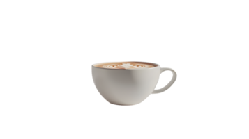 A steaming cup of coffee with latte art on a black background perfect for culinary and beverag png