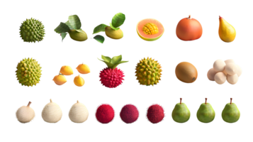 A vibrant collection of exotic and tropical fruits displayed against a black background ideal png