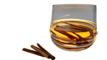 Amber Beverage in Glass with Cinnamon Sticks Perfect for Culinary Drink and Lifestyle Photog png