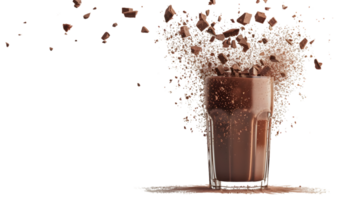 Chocolate Explosion in a Glass A Dynamic and Tempting Beverage Scene with Rich Fragments png
